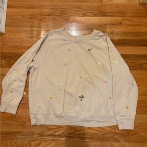 Women's Beige Sweater with Embroidered Beach Accents